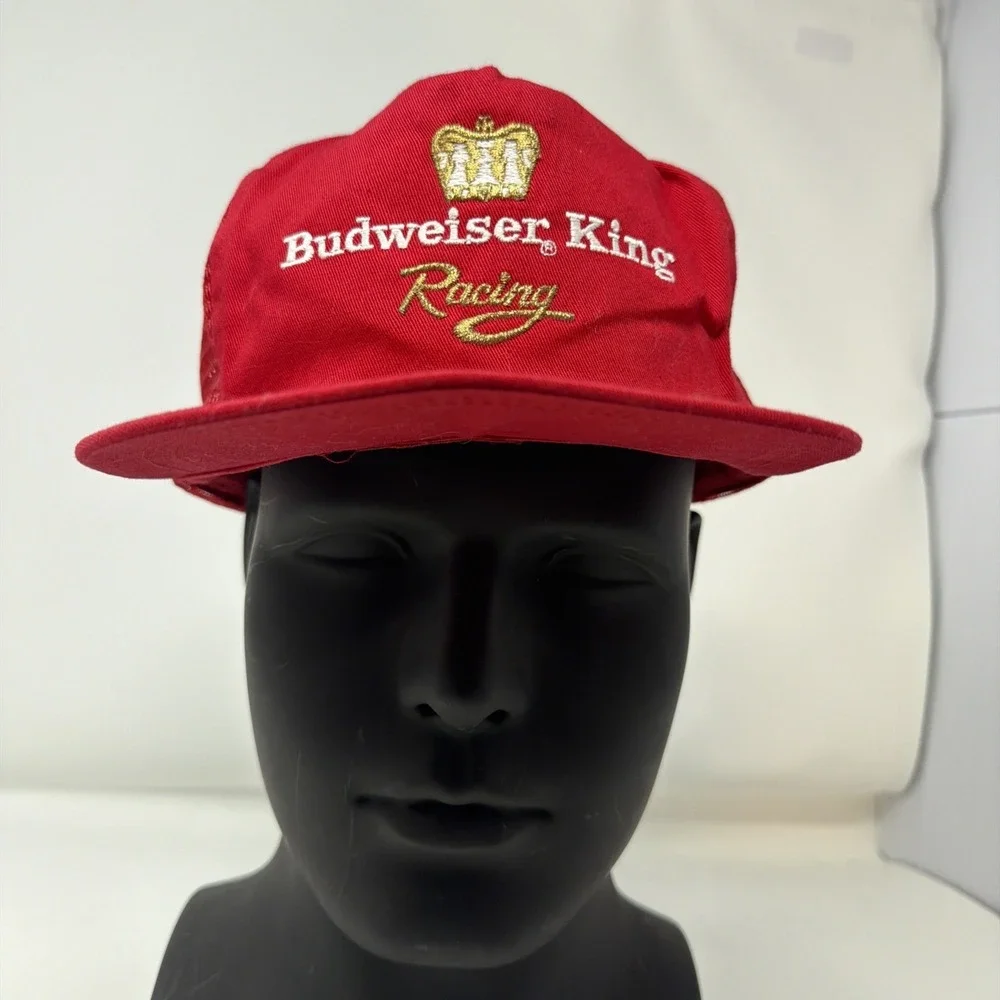 Vintage Budweiser King Racing Trucker Hat Made‎ in USA Rope Snapback Red